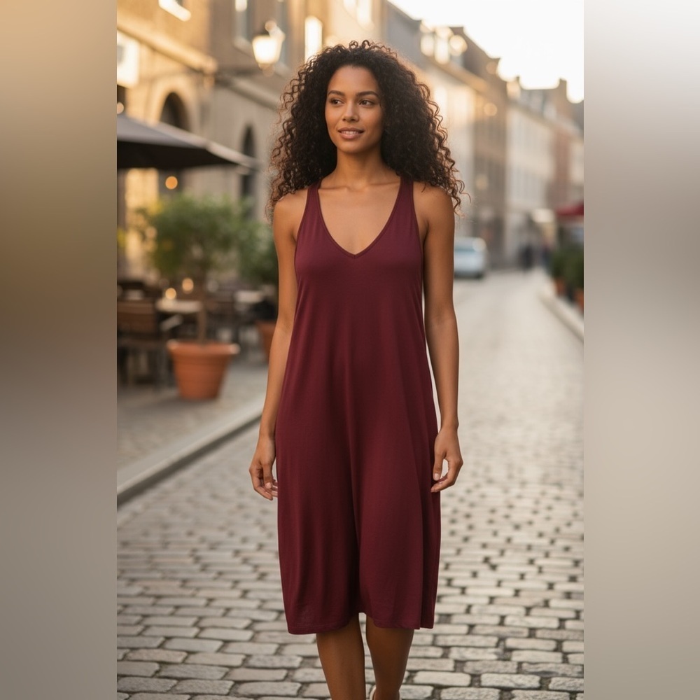 JOE FRESH Burgundy Long Side Slit Tank Sleep Slip Dress M